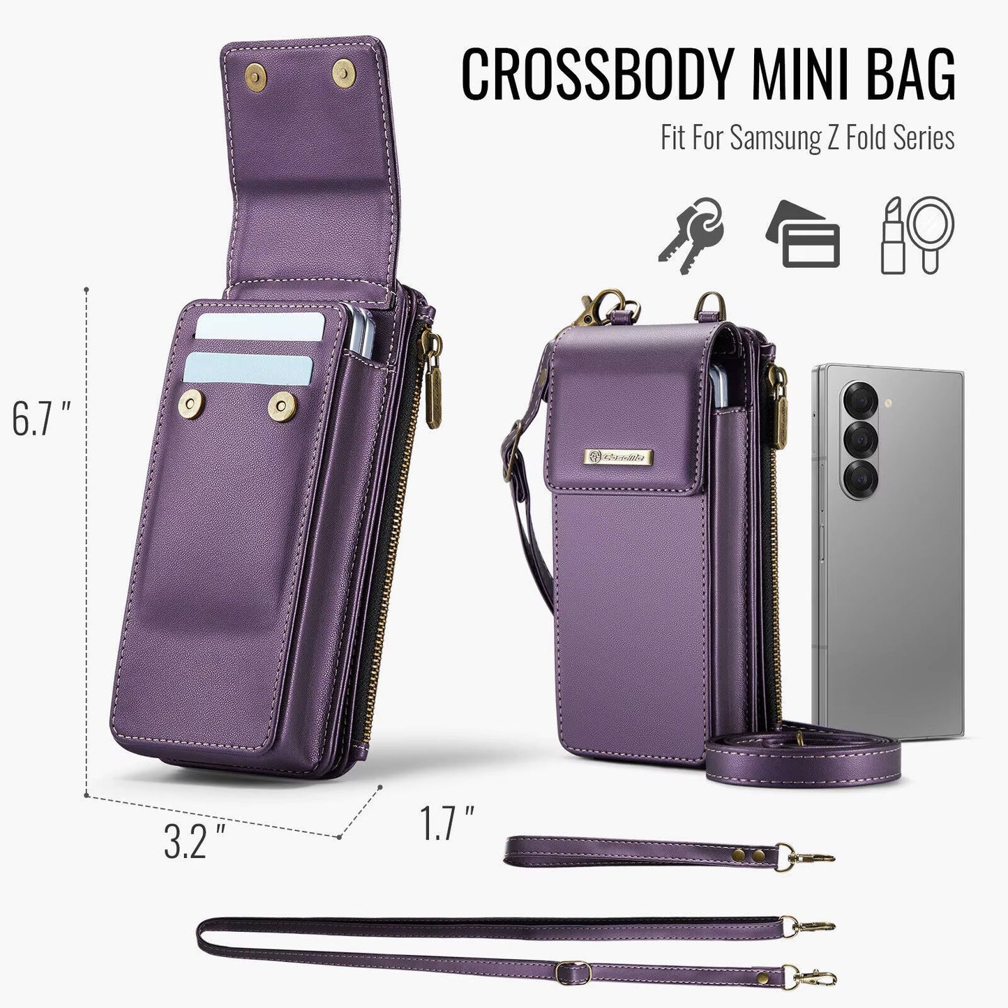 Chic Leather Mini Crossbody Bag Perfect for Galaxy Z Fold Series