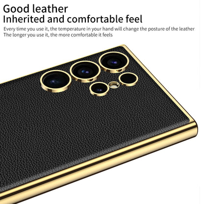 Premium Leather Electroplated Protective Case for Galaxy S25, S24, S23 Ultra Plus