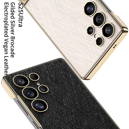 Stylish Shockproof Electroplated Leather Phone Case with Kickstand for Galaxy S25, S24, S23 Ultra