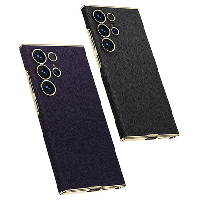 Luxurious Golden Electroplated Leather Shockproof Phone Case for Galaxy S25 Ultra