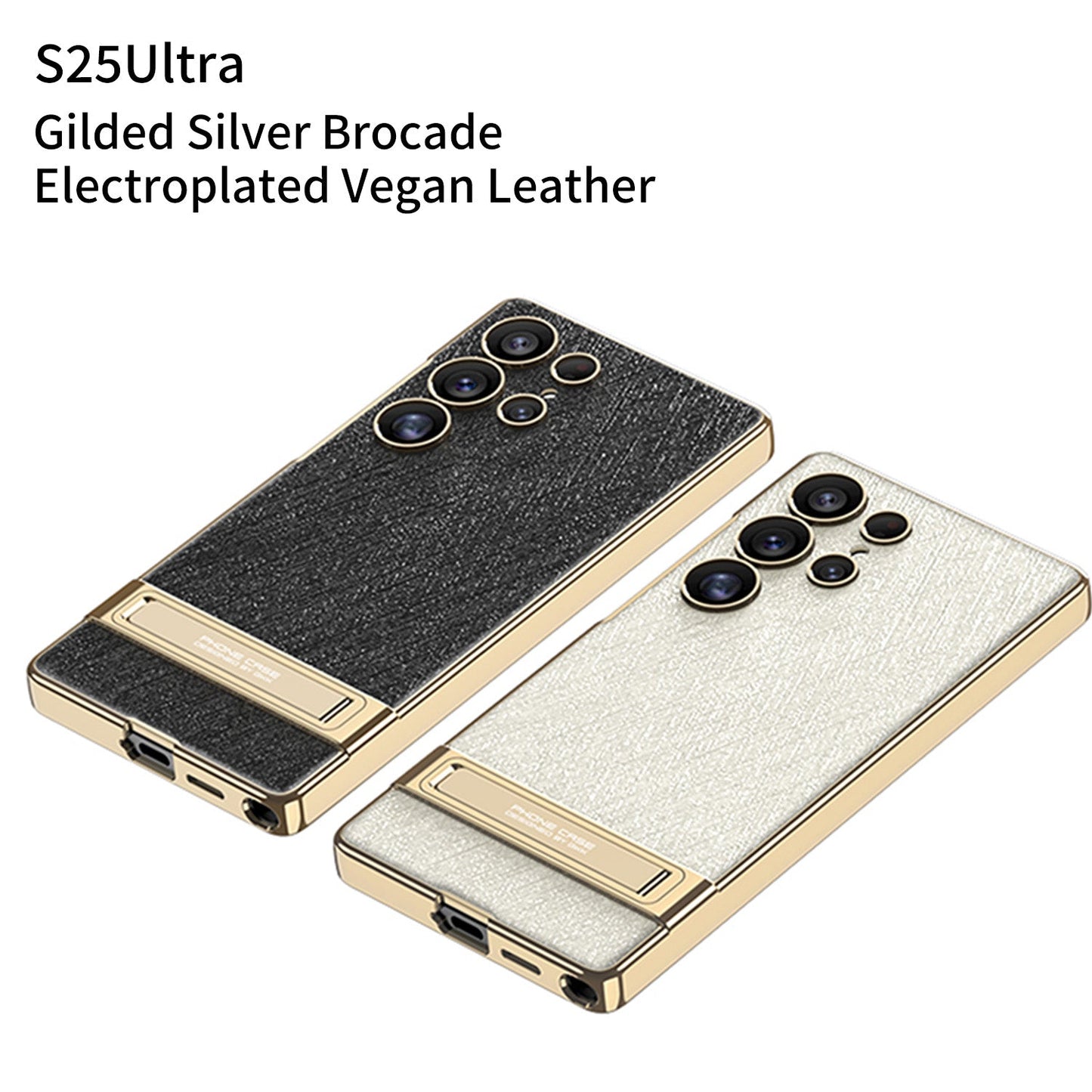 Stylish Shockproof Electroplated Leather Phone Case with Kickstand for Galaxy S25, S24, S23 Ultra