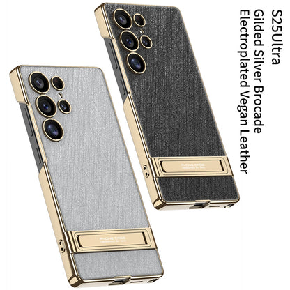 Stylish Shockproof Electroplated Leather Phone Case with Kickstand for Galaxy S25, S24, S23 Ultra