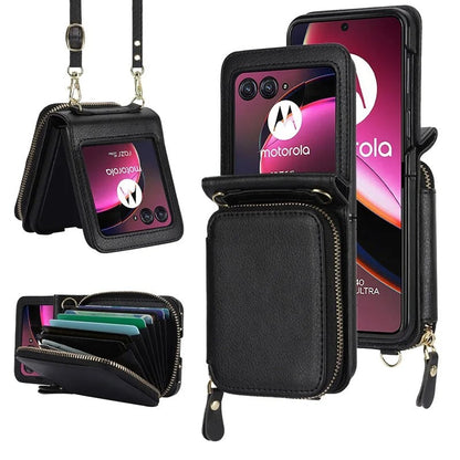 Crossbody Wrist Strap Zipper Purse Phone Case for Motorola Razr 40 & 50 Series