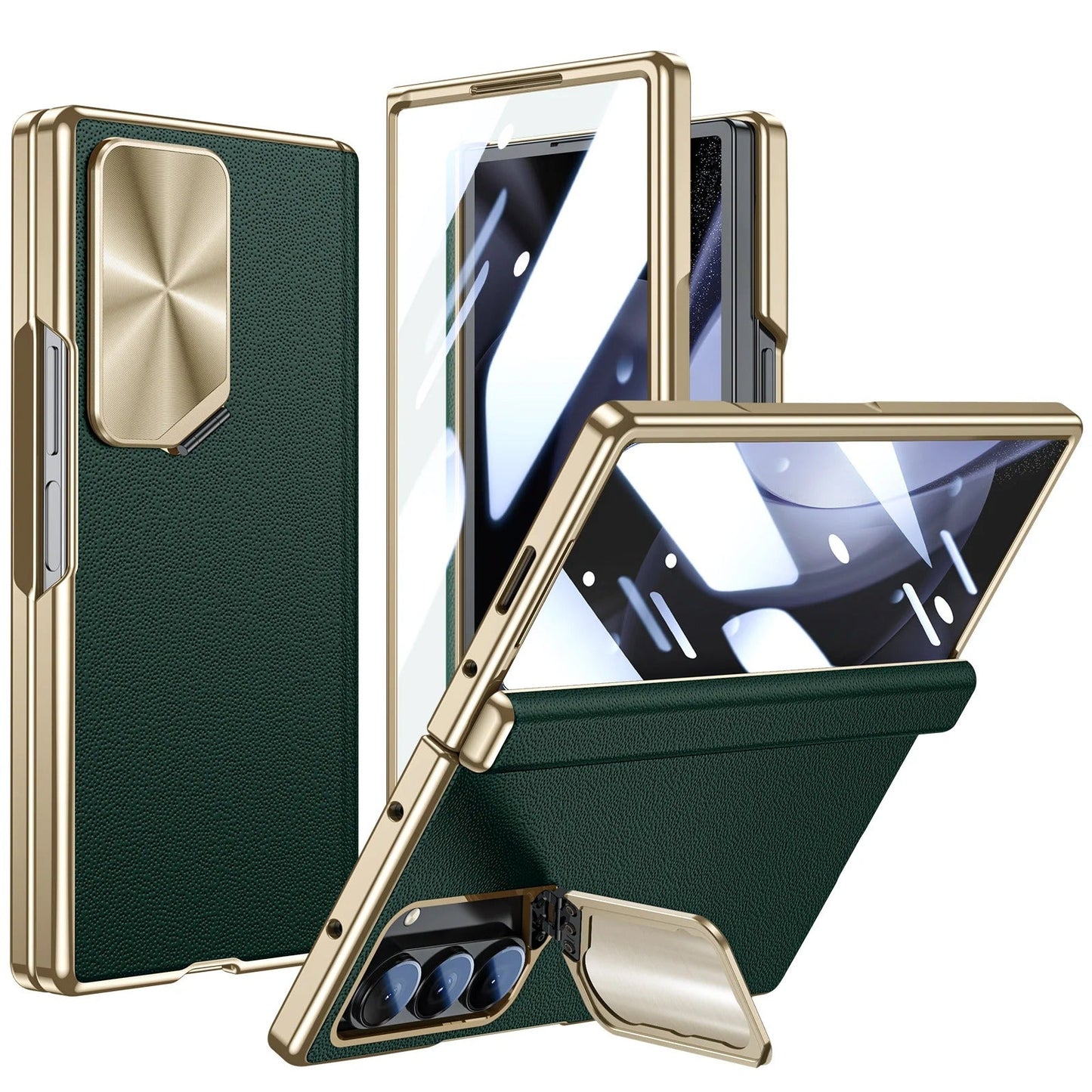 Luxurious Leather Magnetic Hinge Lens Holder Case for Galaxy Z Fold 6