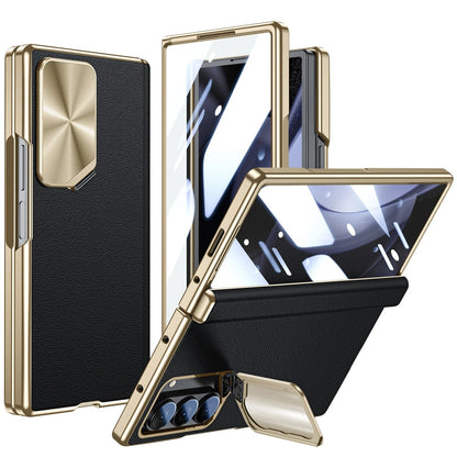 Luxurious Leather Magnetic Hinge Lens Holder Case for Galaxy Z Fold 6