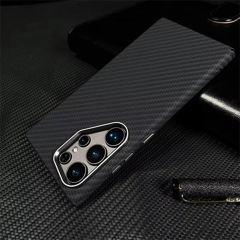 Trendy Carbon Fiber MagSafe Case for Samsung Galaxy S25 Ultra - Shockproof & Wireless Charging Compatible