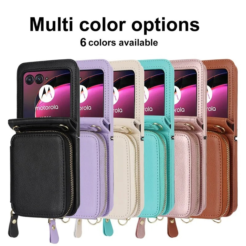 Crossbody Wrist Strap Zipper Purse Phone Case for Motorola Razr 40 & 50 Series