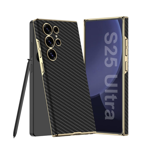 Luxurious Golden Electroplated Leather Shockproof Phone Case for Galaxy S25 Ultra