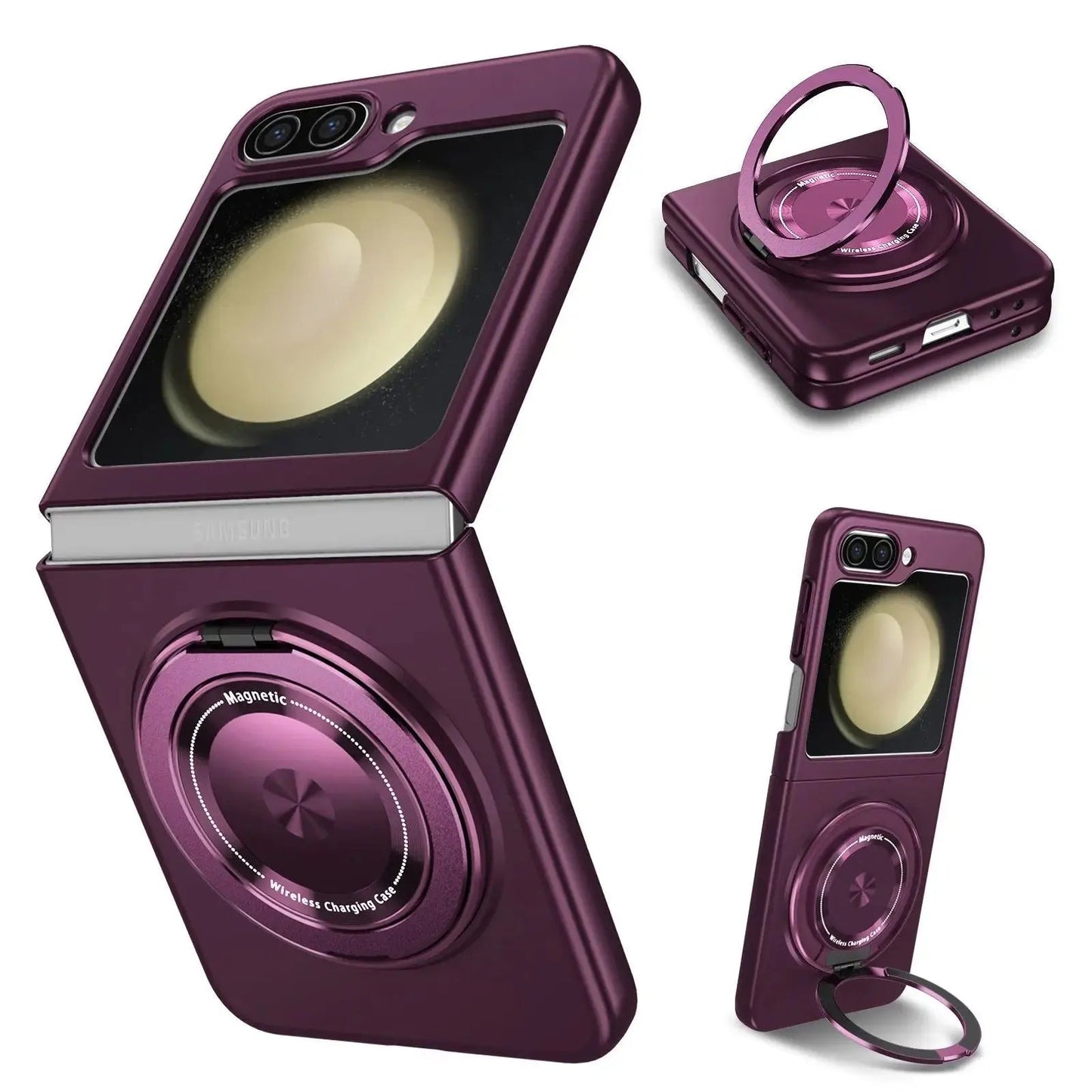 Revolutionary 360° Magnetic Rotating Ring Case for Galaxy Z Flip 6 with Wireless Charging Capability