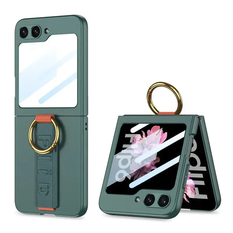 Sleek Leather Case with Ring Wrist Strap for Galaxy Z Flip 6