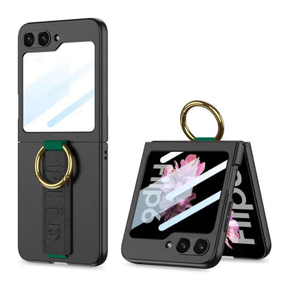 Sleek Leather Case with Ring Wrist Strap for Galaxy Z Flip 6