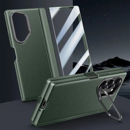 Premium Leather Case for Galaxy Z Fold 6 with Durable Metal Hinge and Enhanced Lens Protection