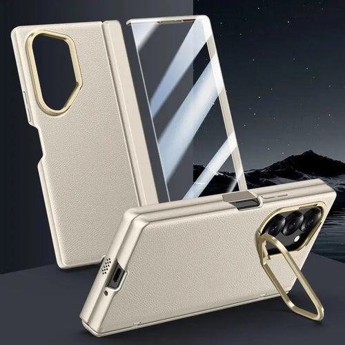 Premium Leather Case for Galaxy Z Fold 6 with Durable Metal Hinge and Enhanced Lens Protection