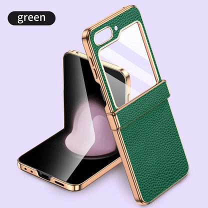 Premium Leather Case for Galaxy Z Flip 6 with Elegant Hinge Design