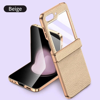 Premium Leather Case for Galaxy Z Flip 6 with Elegant Hinge Design