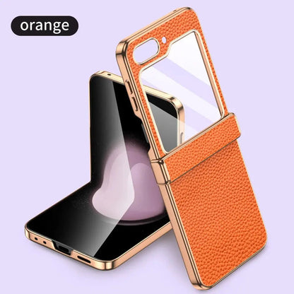 Premium Leather Case for Galaxy Z Flip 6 with Elegant Hinge Design