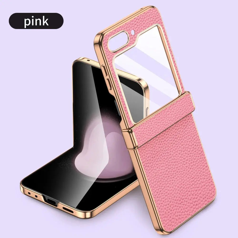 Premium Leather Case for Galaxy Z Flip 6 with Elegant Hinge Design