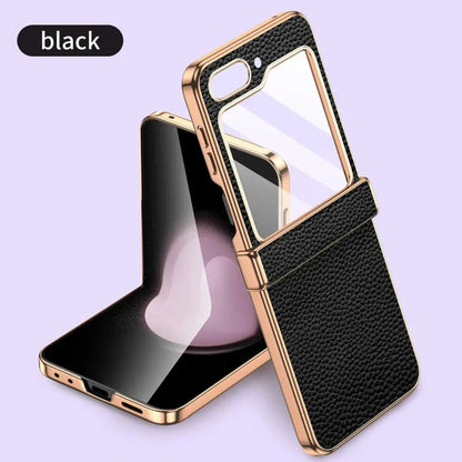 Premium Leather Case for Galaxy Z Flip 6 with Elegant Hinge Design