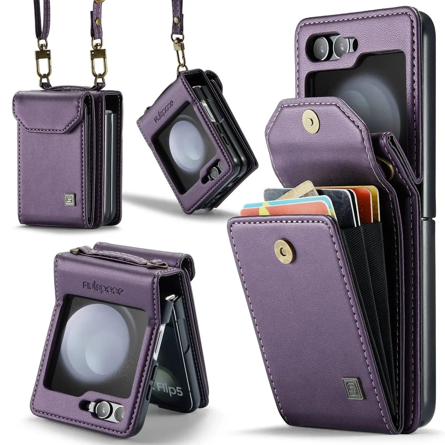 Premium Leather Wallet Case with Strap for Galaxy Z Flip 6