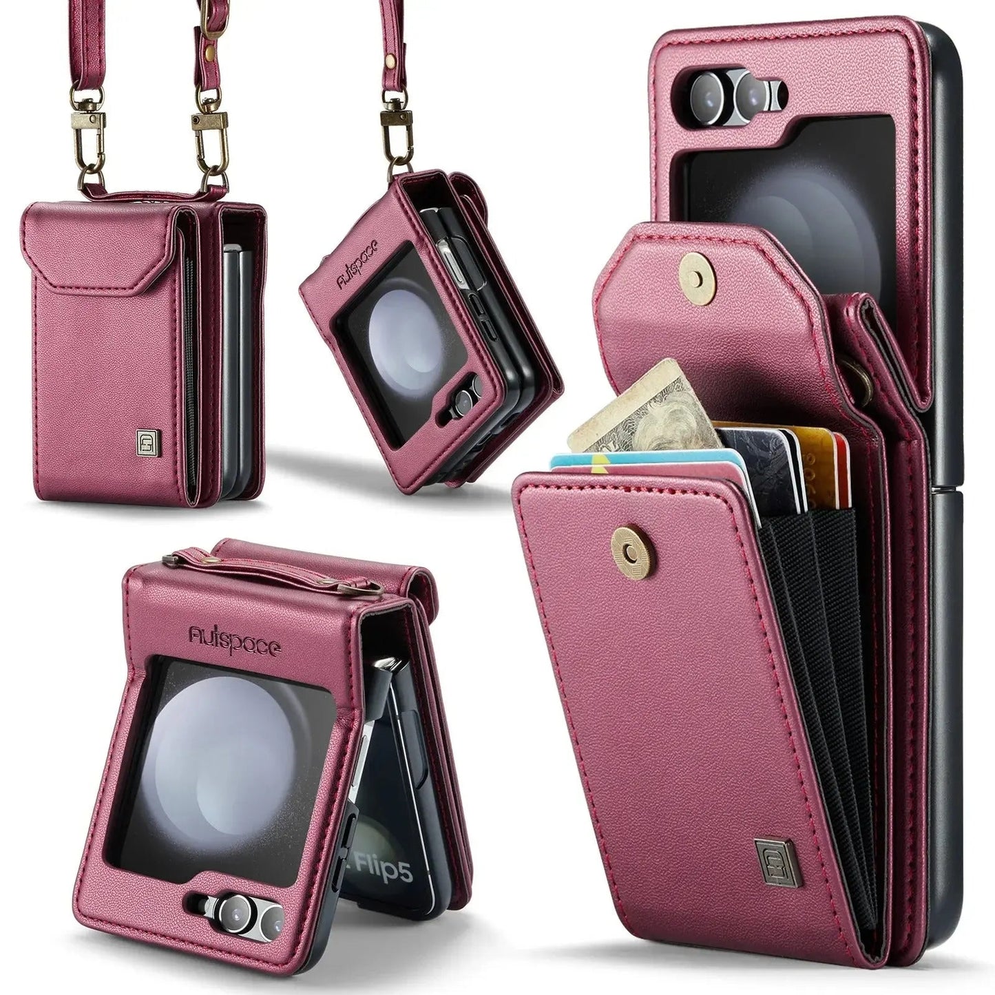 Premium Leather Wallet Case with Strap for Galaxy Z Flip 6