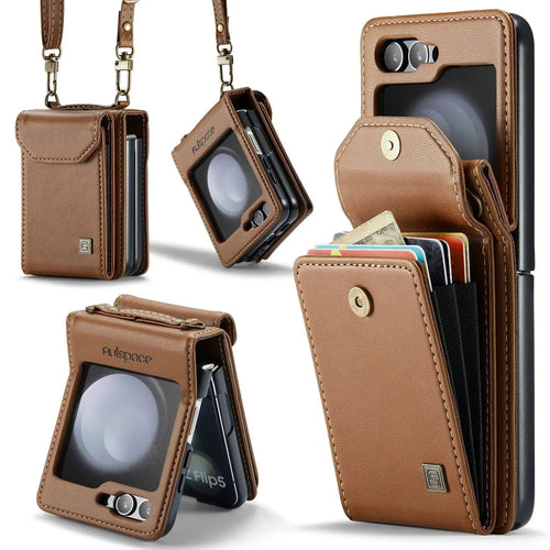 Premium Leather Wallet Case with Strap for Galaxy Z Flip 6