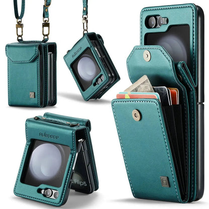 Premium Leather Wallet Case with Strap for Galaxy Z Flip 6