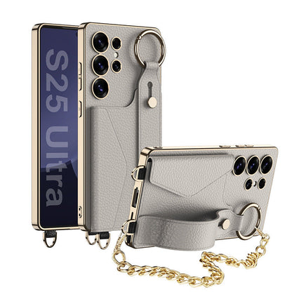 Stylish Electroplated Leather Shockproof Phone Case with Bracelet for Galaxy S25, S24, and S23 Ultra