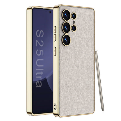 Premium Leather Electroplated Protective Case for Galaxy S25, S24, S23 Ultra Plus