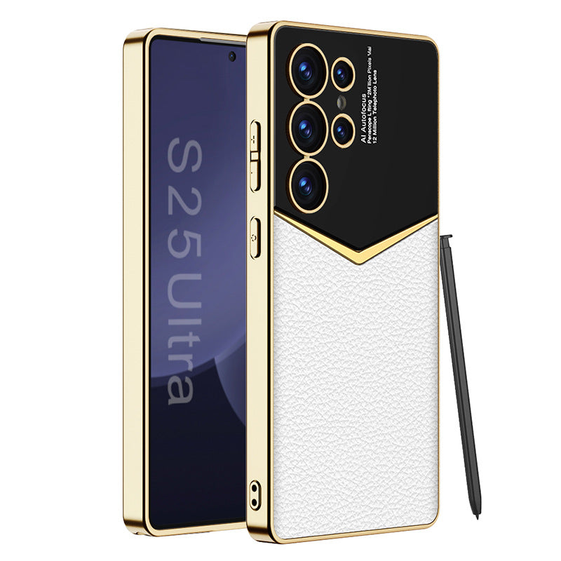 Sleek Electroplated Leather Phone Case for Galaxy S25, S24, S23 Ultra Plus - Luxury Protection and Style!