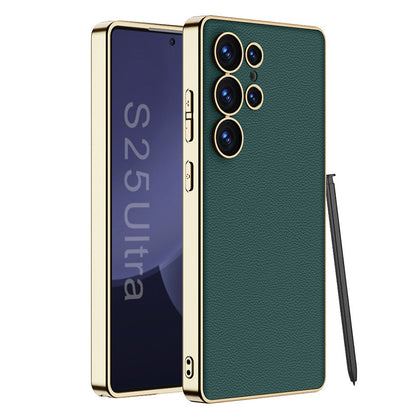 Premium Leather Electroplated Protective Case for Galaxy S25, S24, S23 Ultra Plus