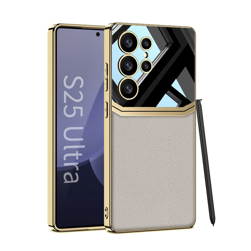 Stylish Electroplated Leather Shockproof Phone Case for Galaxy S25 Ultra