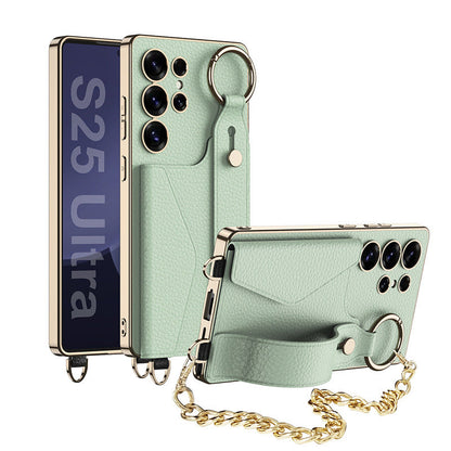 Stylish Electroplated Leather Shockproof Phone Case with Bracelet for Galaxy S25, S24, and S23 Ultra