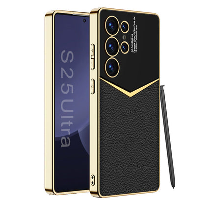 Sleek Electroplated Leather Phone Case for Galaxy S25, S24, S23 Ultra Plus - Luxury Protection and Style!