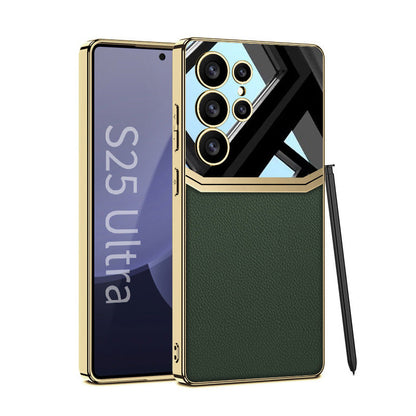 Stylish Electroplated Leather Shockproof Phone Case for Galaxy S25 Ultra