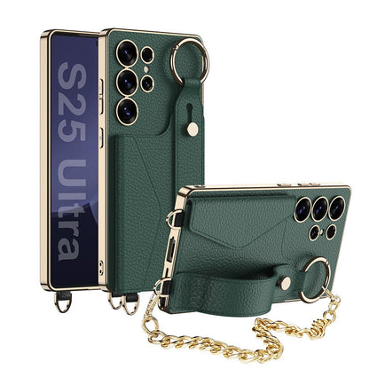 Stylish Electroplated Leather Shockproof Phone Case with Bracelet for Galaxy S25, S24, and S23 Ultra