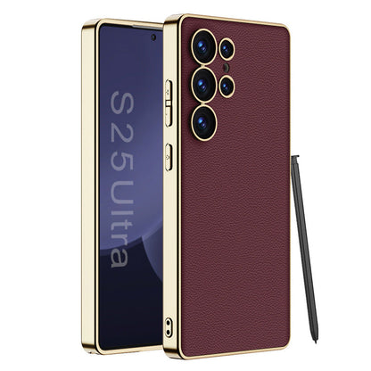 Premium Leather Electroplated Protective Case for Galaxy S25, S24, S23 Ultra Plus