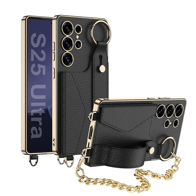 Stylish Electroplated Leather Shockproof Phone Case with Bracelet for Galaxy S25, S24, and S23 Ultra