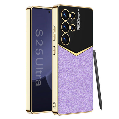 Sleek Electroplated Leather Phone Case for Galaxy S25, S24, S23 Ultra Plus - Luxury Protection and Style!