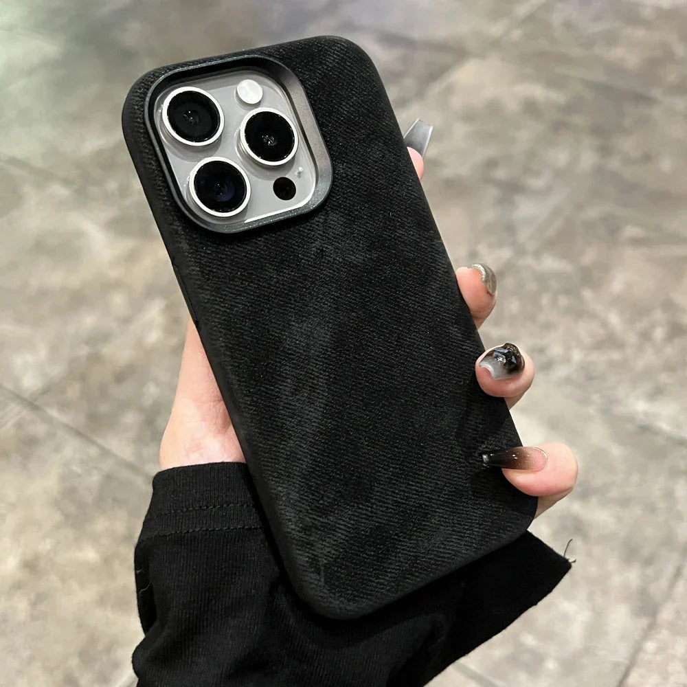 Premium Leather and Flannel iPhone Case for Ultimate Style and Protection