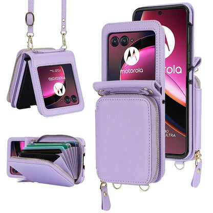 Crossbody Wrist Strap Zipper Purse Phone Case for Motorola Razr 40 & 50 Series