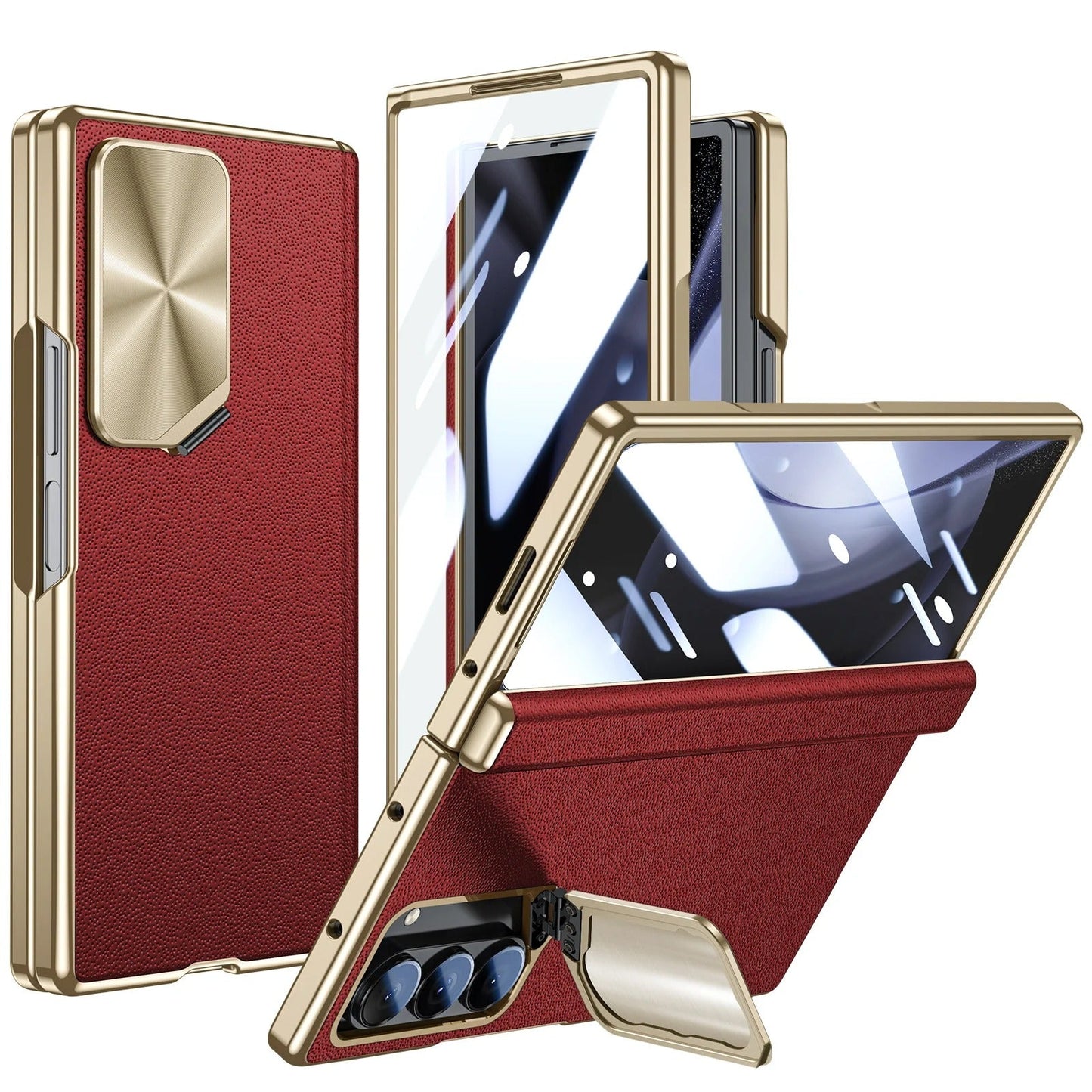 Luxurious Leather Magnetic Hinge Lens Holder Case for Galaxy Z Fold 6