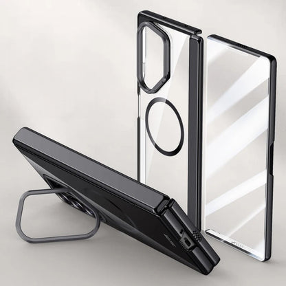 Sleek Transparent Hinge Wireless Charging Case with Metal Lens Design